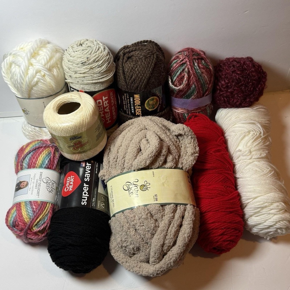Mixed Yarn Lot 11 Skeins‎ Red Heart Lion Brand Yarn Bee Chenille Wool Acrylic